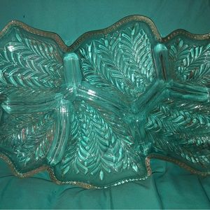 Jeanette Clear Glass W/Gold Beaded Trim Large Divided Serving Tray